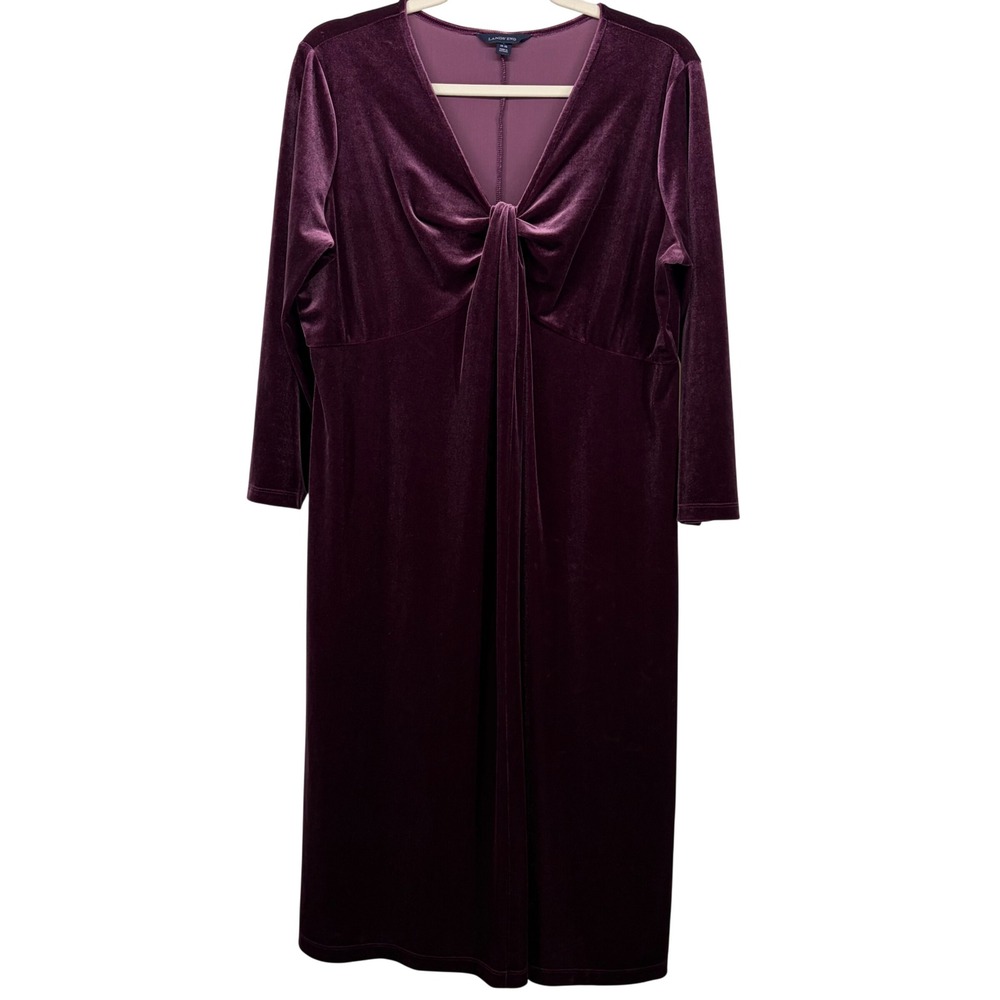 Lands End‎ Womens Size 14/16 Velvet Twist Front V-Neck Midi Dress Plum Purple
